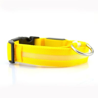 Collier LED de sécurité et lumineux pour chien, rechargeable, 3 modes, longueur réglable, 100% étanche - jaune