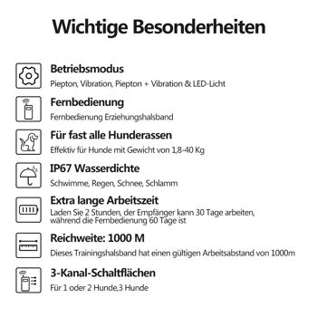 Dresseur de chien à distance 526-1 jusqu'à 1000M avec son, lumière et vibration. Robuste, tout temps, pour toutes les tailles de chiens. 9