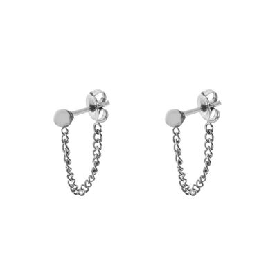 Stud earrings chain dot - silver