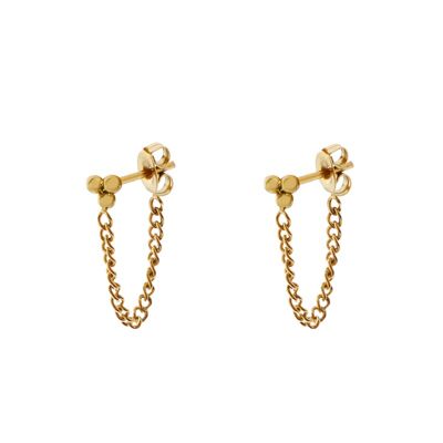 Stud earrings chain dots - gold