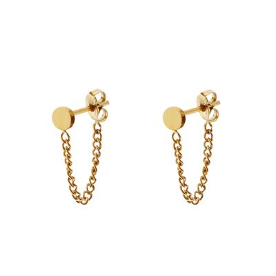 Stud earrings chain round - gold