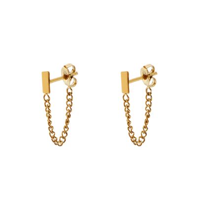Stud earrings chain bar - gold