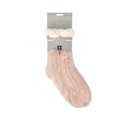 Chaussettes femme fourrées rose (L) 39/40