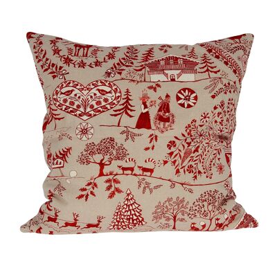 Montagne - Housse coussin en lin poya rouge 50cm