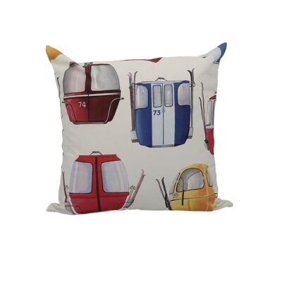 Housse de coussin télécabines bleu rouge jaune 50x50cm