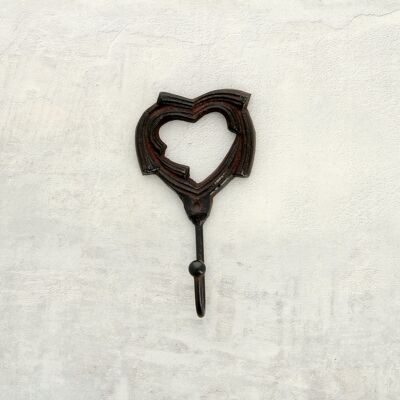 Crochet simple (patère) cœur rustique en fonte