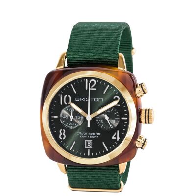 Clubmaster Classic Chrono acetate PVD or jaune cadran vert anglais