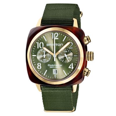 Clubmaster Classic Chrono acetate PVD or jaune cadran olive