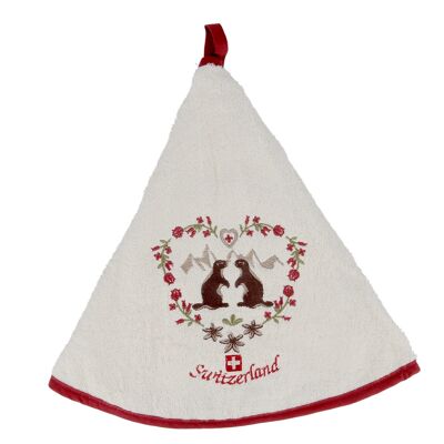 Torchon demi-lune Switzerland marmotte crème 70cm