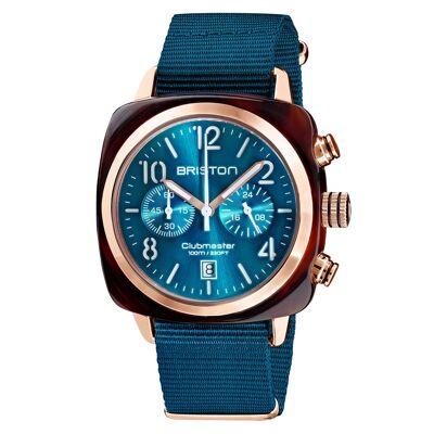 Clubmaster Classic Chrono acetate PVD or rose cadran bleu canard