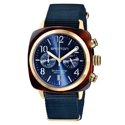 Clubmaster Classic Chrono acetate PVD or jaune cadran bleu nuit