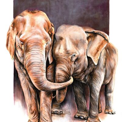 Tableau jeunes éléphants 60x40cm