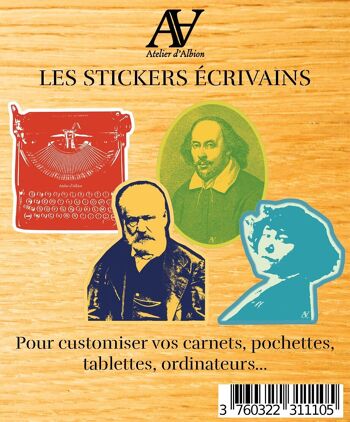 Pack 4 Stickers écrivains - Victor Hugo, William Shakespeare, Colette et Machine à écrire Remington 2
