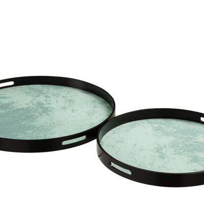 set de 2 bandejas marmoleadas mdf/vidrio negro/verde agua