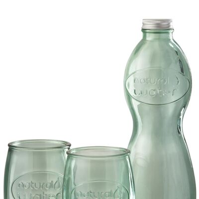 caja botella + 2 vasos natural water vidrio verde claro