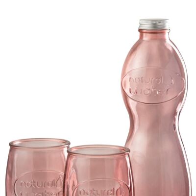 caja botella + 2 vasos natural water vidrio salmon