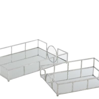 set de 2 bandejas rectangular espejo hierro plata