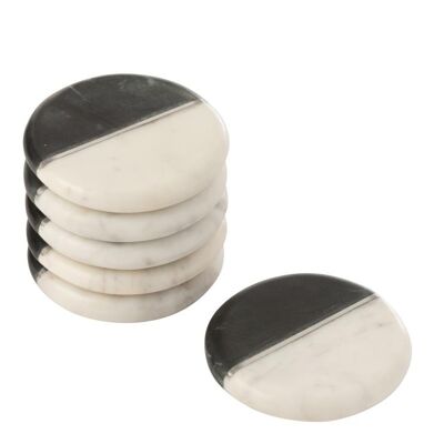 set de 6 posavasos marmol negro/blanco/plata