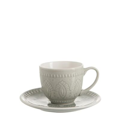 taza + platillo boho ceramica gris