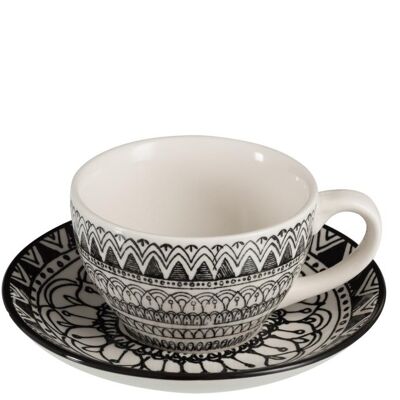 taza de cafe + platillo monocromo ceramica negro/blanco