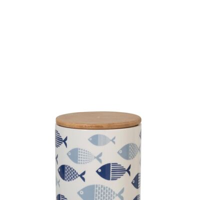 tarro provision pez porcelana/bambu blanco/azul