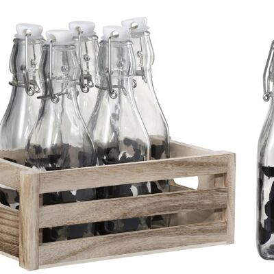 caja 6 botellas+tapa motivos de vaca madera/cristal transparente/negro