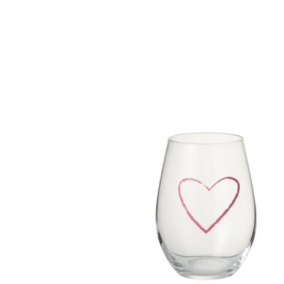 vaso corazon redondo cristal transparente/rosa