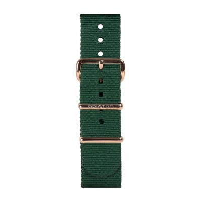 Bracelet PVD or rose nato 20mm vert anglais