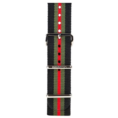 Bracelet nato 20mm rayé noir vert rouge