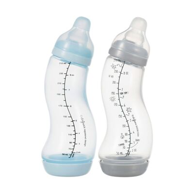 Set of 2 baby bottles -S - wide neck 250 ml blue and gray