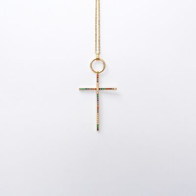 Collier croix multicolore en argent