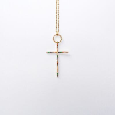 Silver Multicolor Cross Necklace