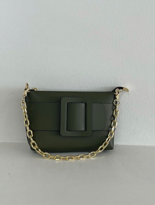 Olivia Army Green Leather Crossbody Bag