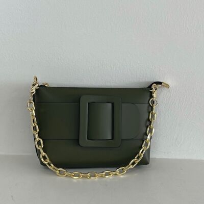 Sac à bandoulière en cuir vert armée Olivia