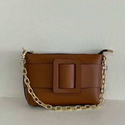 Borsa a tracolla in pelle color cognac Olivia