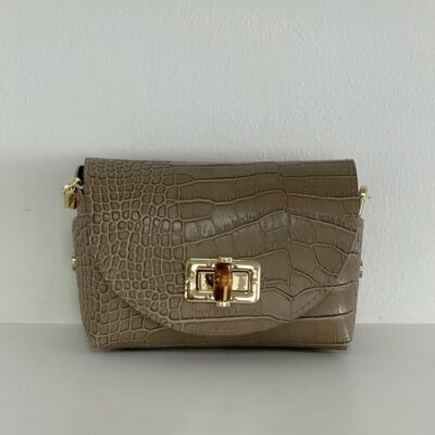Lucy  Taupe Croco Leather Crossbody Bag
