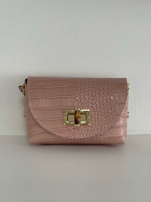 Lucy Powder Pink Croco Leather Crossbody Bag