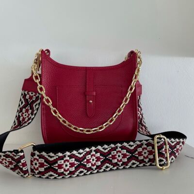 Lugano Red Leather Bag Golden Chain