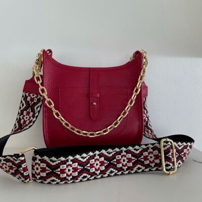 Lugano Red Leather Bag Golden Chain