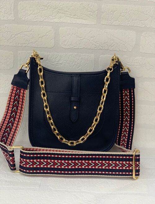 Lugano Blue Leather Bag Golden Chain