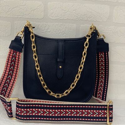 Lugano Blue Leather Bag Golden Chain