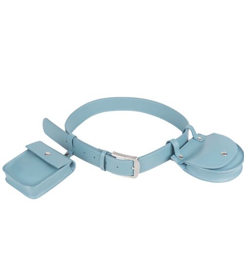 Savona Light Blue Pocket Bag Belt Real Leather