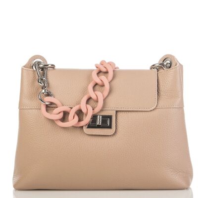 Sac à bandoulière Parma Chain en cuir rose poudré