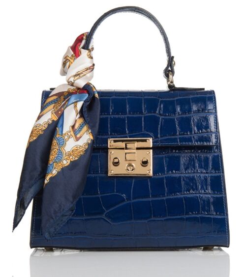 Firenze Croco Bag Blue Real Leather