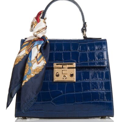 Firenze Croco Bag Blue Real Leather
