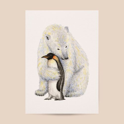 Poster polar bear and penguin - A4 or A3 size - kids room / baby nursery