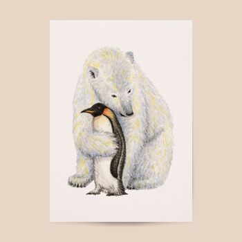 Affiche ours polaire et pingouin - format A4 ou A3 - chambre enfants / crèche bébé 1