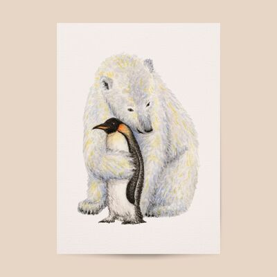 Affiche ours polaire et pingouin - format A4 ou A3 - chambre enfants / crèche bébé
