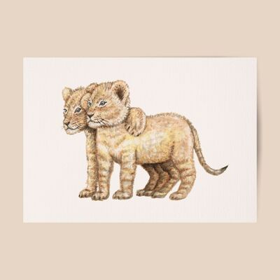 Poster lion cubs - A4 or A3 size - kids room / baby nursery