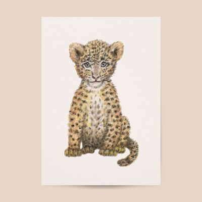 Póster cachorro de leopardo - tamaño A4 o A3 - habitación para niños / guardería para bebés